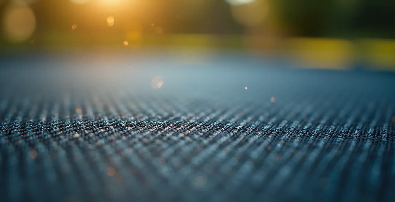 Vue macro de la surface élastique d'un trampoline en plein rebond